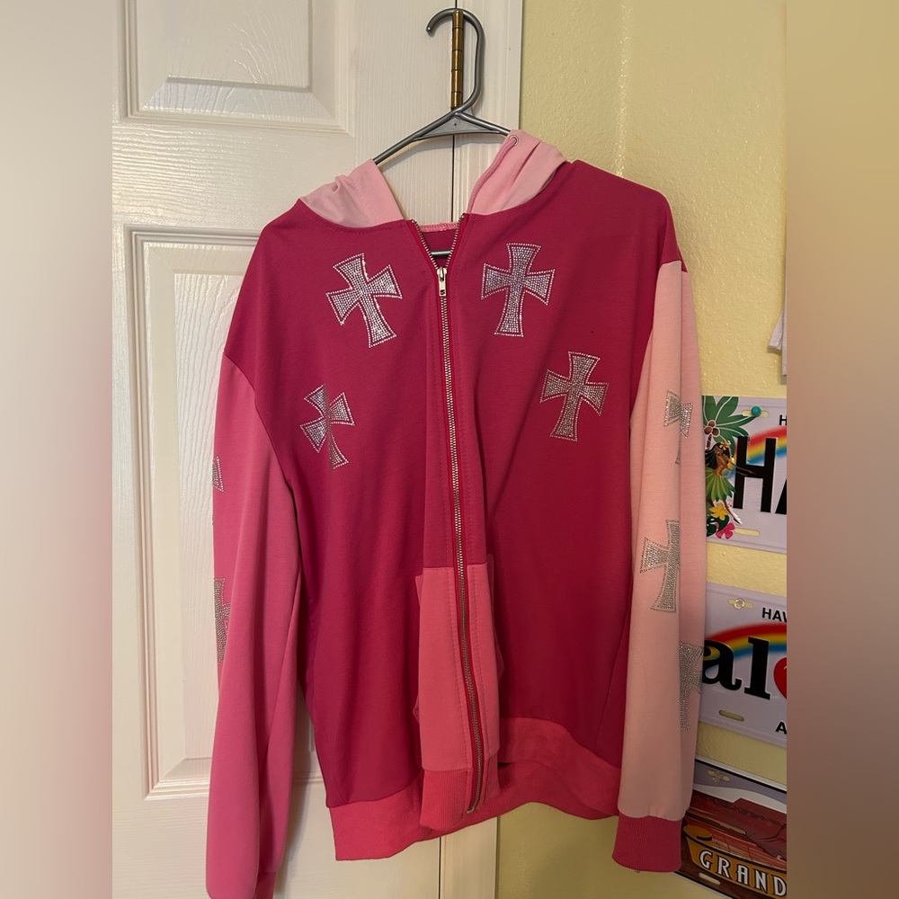 Y2K Beaded Pink Zip Up